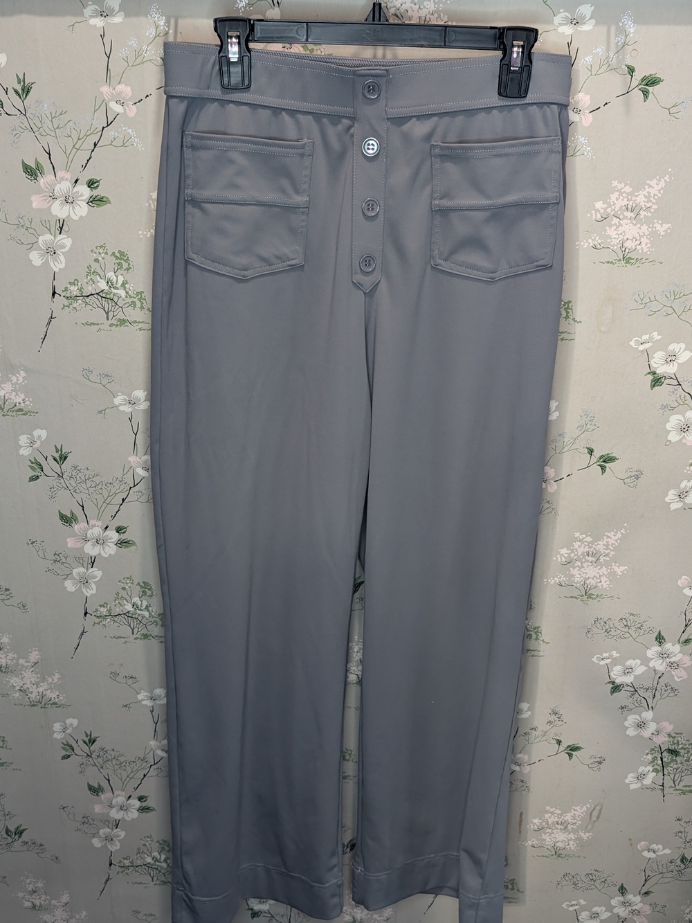HALARA Gray Straight-Leg Button-Front Pull-On Pants